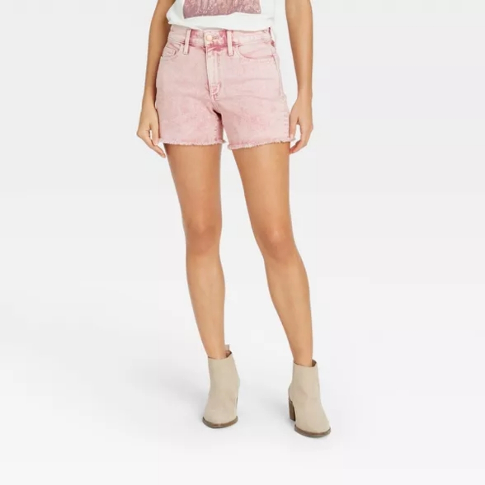 Universal Thread Women's Pink High-Rise Midi Jean Shorts 2/26